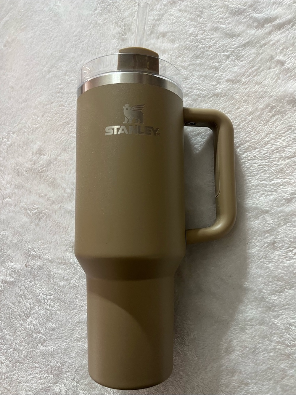 Stanley 40 oz Tan Khaki Insulated Thermos Tumbler & Straw Excellent Condition